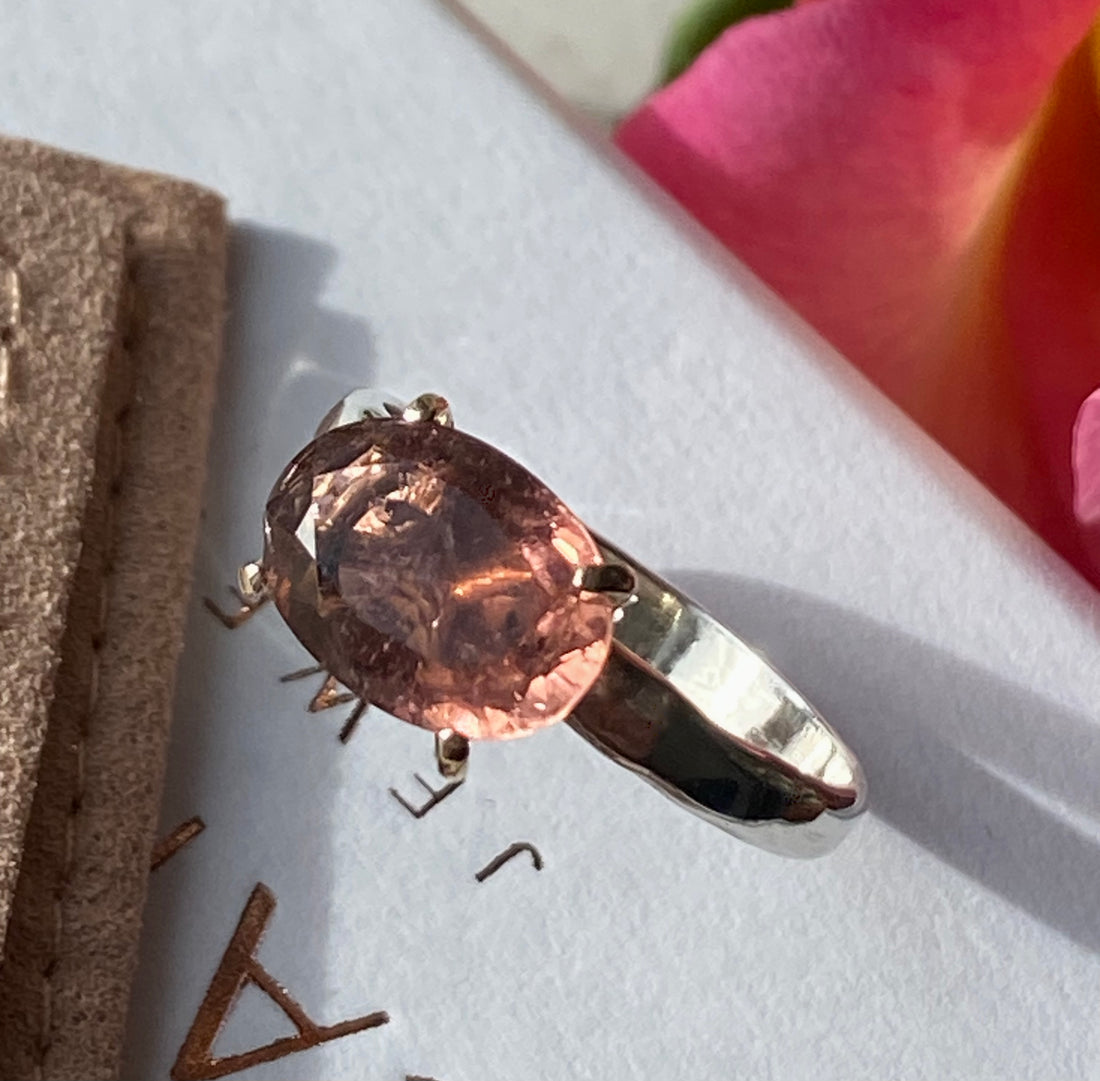 Raspberry Pink Tourmaline Ring, October Birthstone Ring