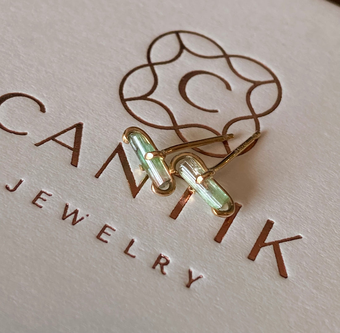 Raw Bicolor Watermelon Tourmaline Stud Earrings, October Birthstone Earrings