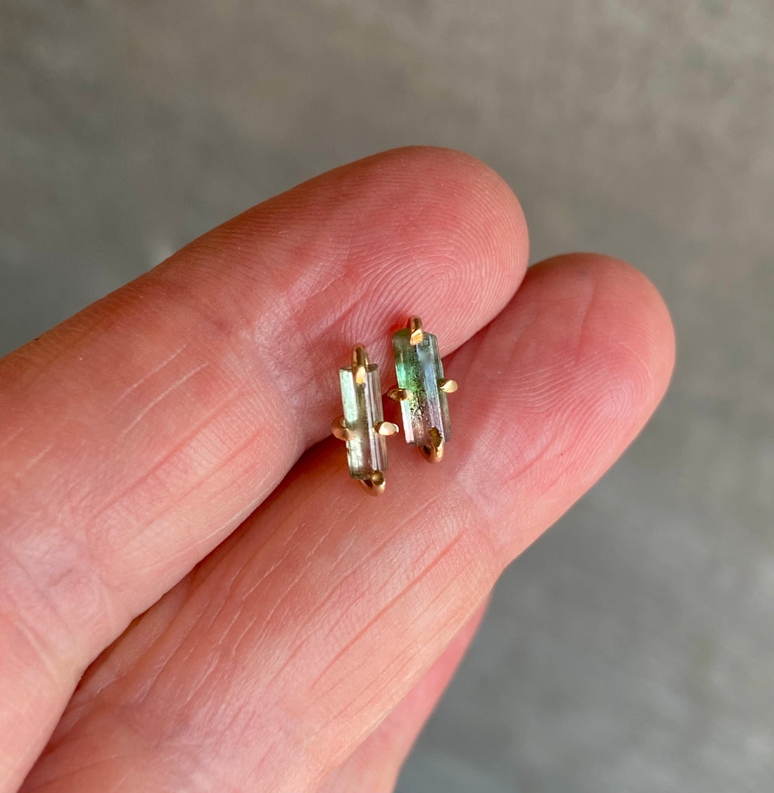 Raw Bicolor Watermelon Tourmaline Stud Earrings, October Birthstone Earrings