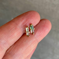 Raw Bicolor Watermelon Tourmaline Stud Earrings, October Birthstone Earrings