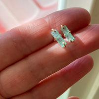 Raw Light Green Emerald Stud Earrings, May Birthstone Earrings