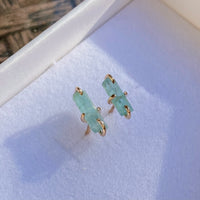 Raw Light Green Emerald Stud Earrings, May Birthstone Earrings