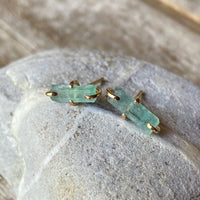Raw Light Green Emerald Stud Earrings, May Birthstone Earrings