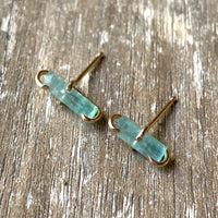 Raw Light Green Emerald Stud Earrings, May Birthstone Earrings