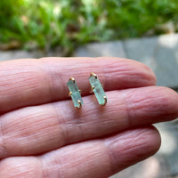 Raw Light Green Emerald Stud Earrings, May Birthstone Earrings