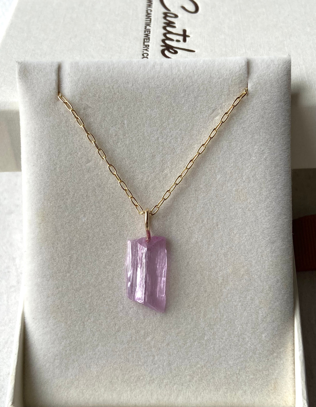 Raw Kunzite Crystal Pendant Necklace