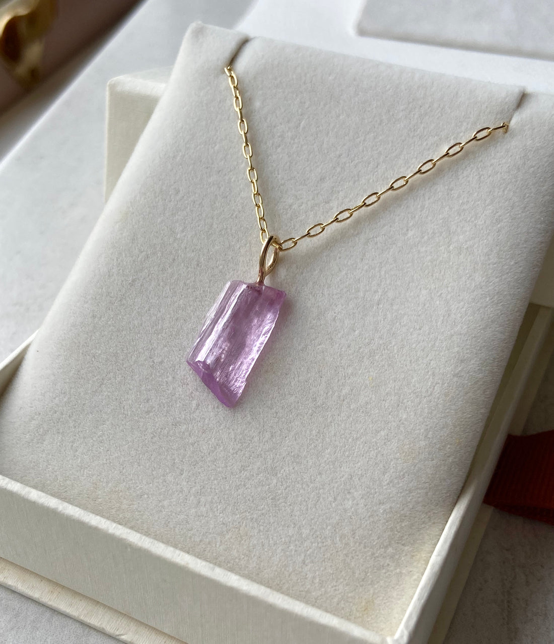 Raw Kunzite Crystal Pendant Necklace