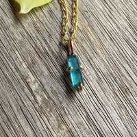 Raw Indicolite Blue Tourmaline Pendant Necklace, October Birthstone Necklace