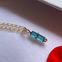 Raw Indicolite Blue Tourmaline Pendant Necklace, October Birthstone Necklace