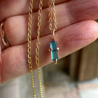 Raw Indicolite Blue Tourmaline Pendant Necklace, October Birthstone Necklace