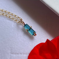 Raw Indicolite Blue Tourmaline Pendant Necklace, October Birthstone Necklace