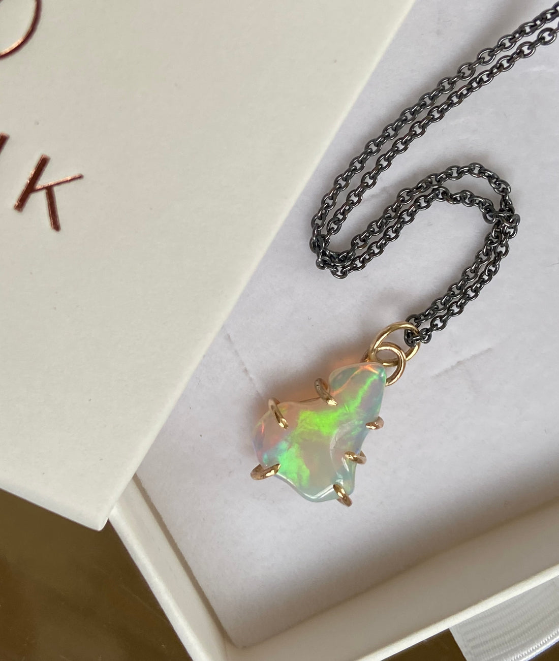 Raw Ethiopian Opal Pendant Necklace, October Birthstone Necklace