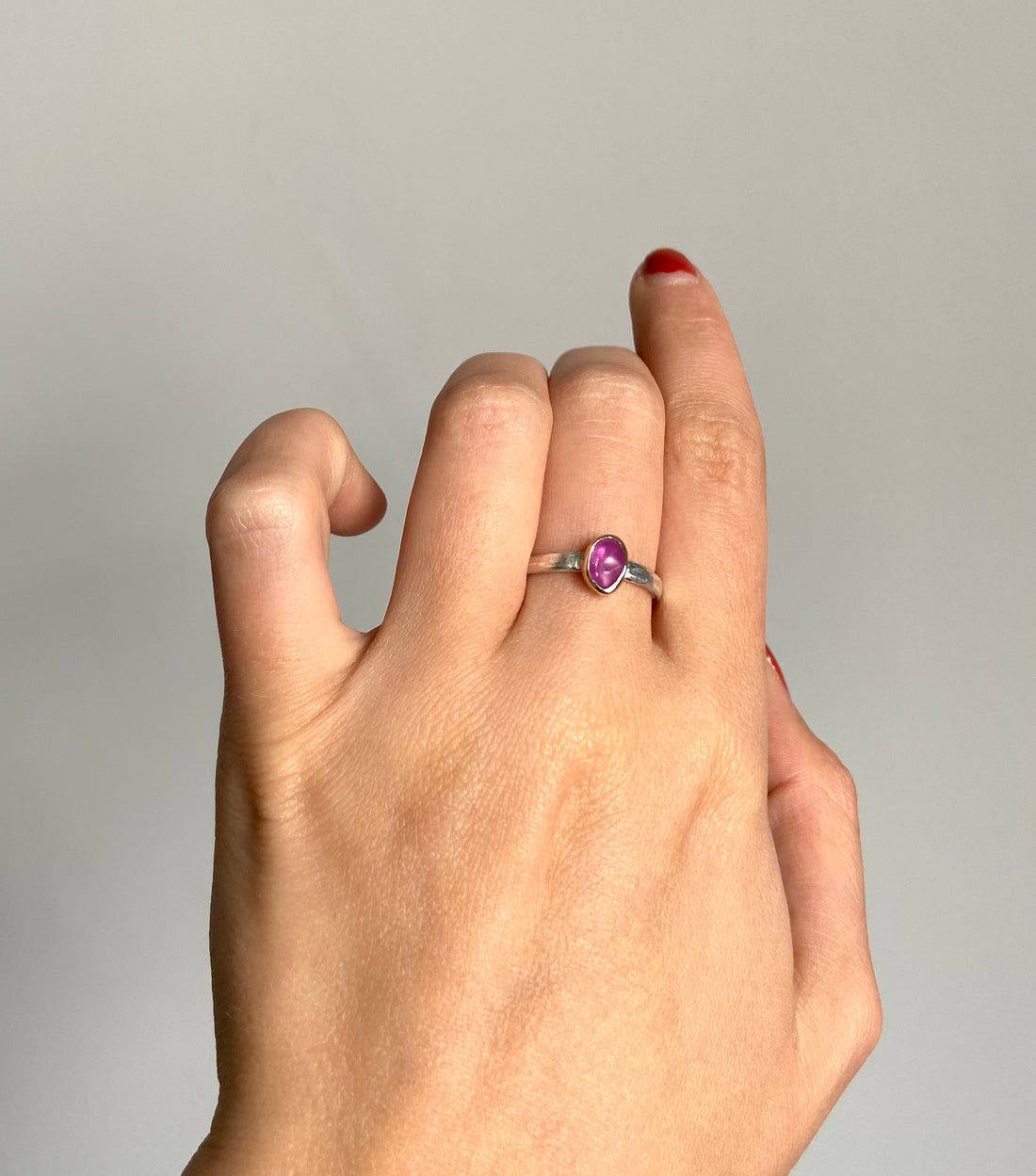 Raw Pink Sapphire and Mixed Metal Ring, Wedding Ring, Engagement Ring, September Birthstone Ring