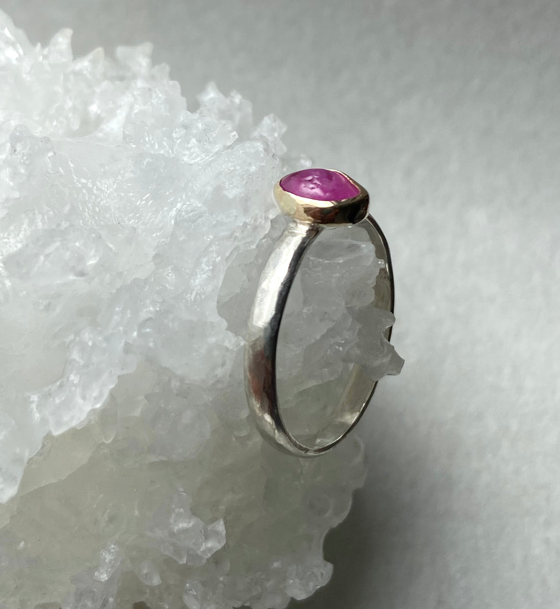 Raw Pink Sapphire and Mixed Metal Ring, Wedding Ring, Engagement Ring, September Birthstone Ring