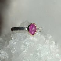 Raw Pink Sapphire and Mixed Metal Ring, Wedding Ring, Engagement Ring, September Birthstone Ring