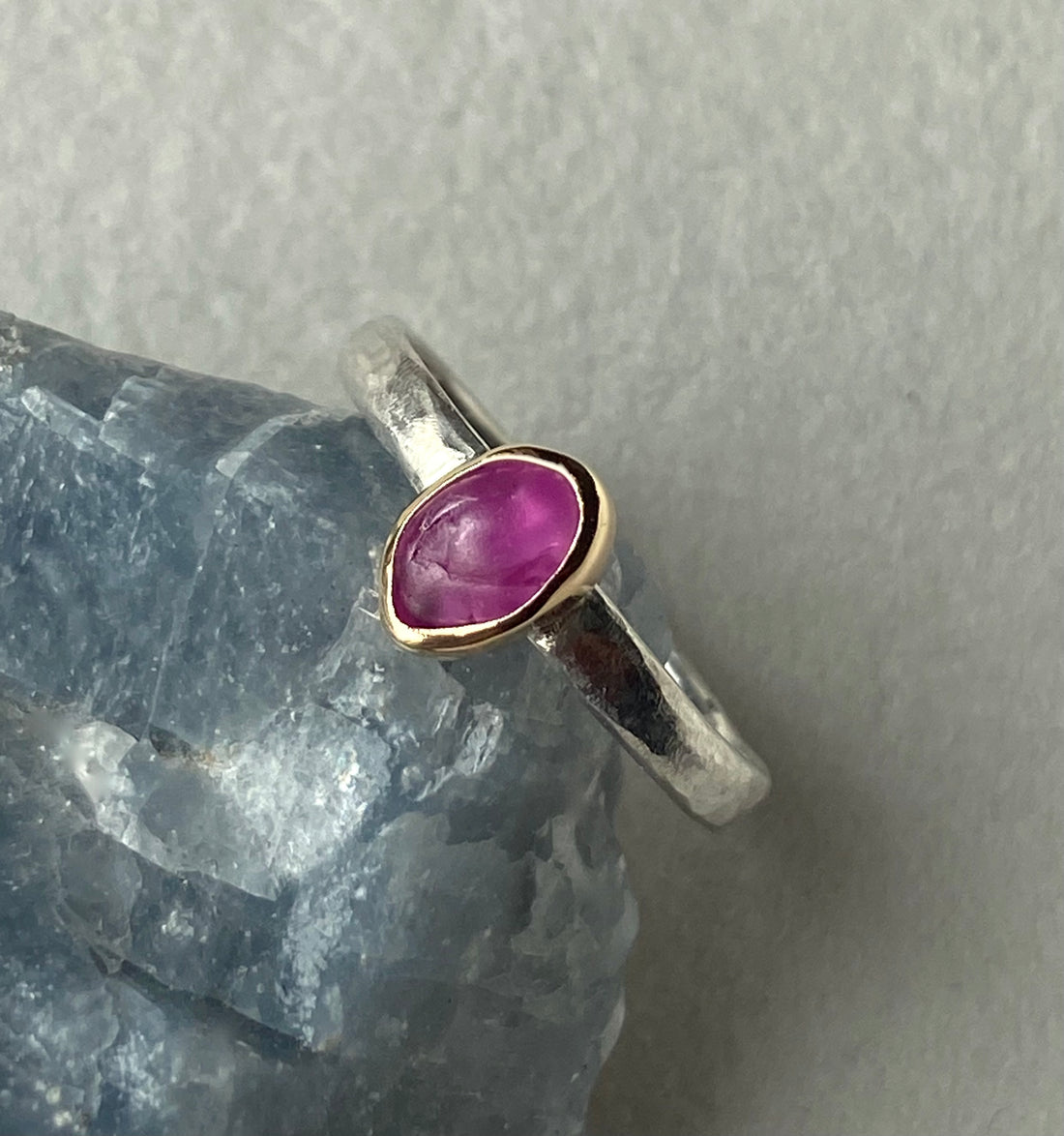 Raw Pink Sapphire and Mixed Metal Ring, Wedding Ring, Engagement Ring, September Birthstone Ring