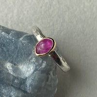 Raw Pink Sapphire and Mixed Metal Ring, Wedding Ring, Engagement Ring, September Birthstone Ring