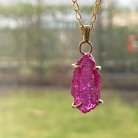 Raw Mozambique Ruby Pendant Necklace, July Birthstone