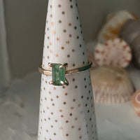Raw Green Tourmaline Ring, October Birthstone Ring