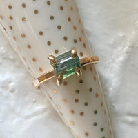 Raw Teal Green Blue Tourmaline Ring, October Birthstone Ring