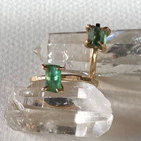 Raw Teal Green Blue Tourmaline Ring, October Birthstone Ring