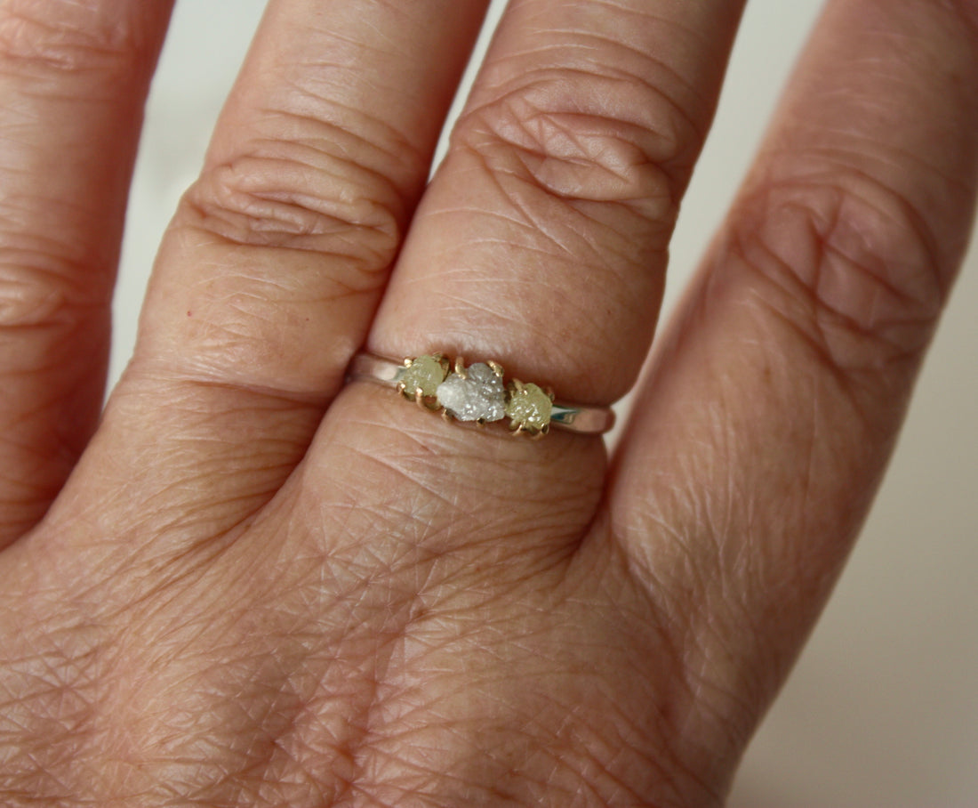 Rough Diamond Ring in 14k Gold and Sterling Silver, Engagement or Wedding Ring