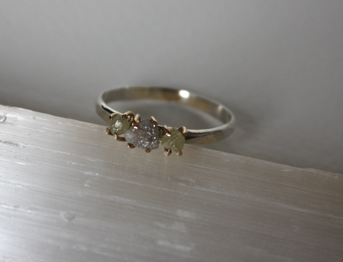 Rough Diamond Ring in 14k Gold and Sterling Silver, Engagement or Wedding Ring