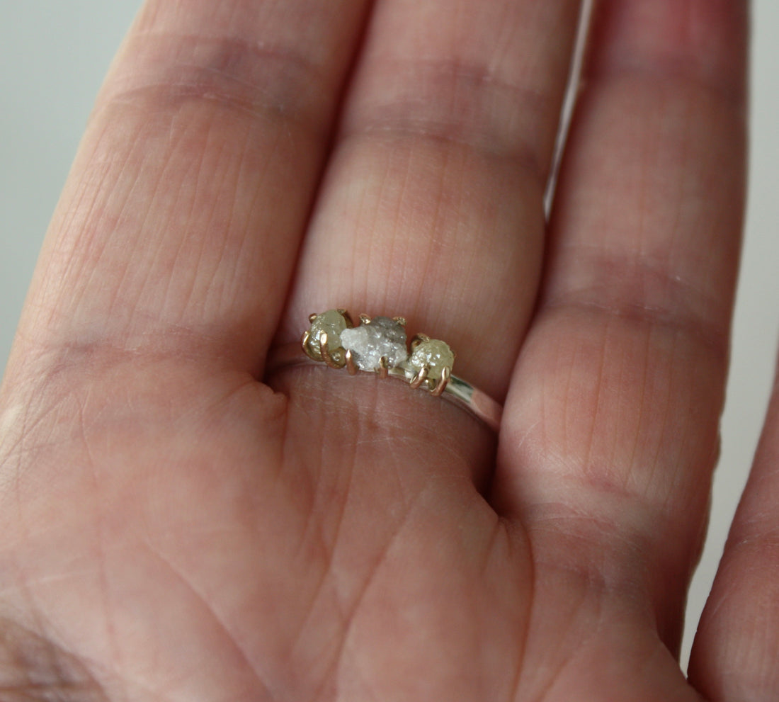 Rough Diamond Ring in 14k Gold and Sterling Silver, Engagement or Wedding Ring