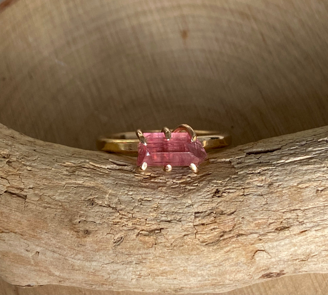 Raw Rubellite Pink Tourmaline Ring, October Birthstone Ring