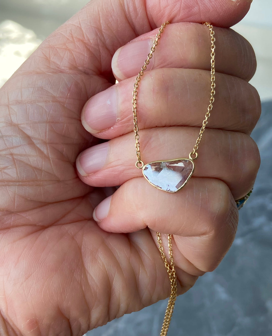 Salt and Pepper Diamond Slice Pendant Necklace, 18k Gold