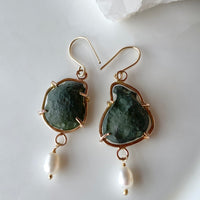 Natural Mexican Tabasco Geode and Pearl Earrings