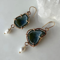 Natural Mexican Tabasco Geode and Pearl Earrings