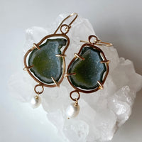 Natural Mexican Tabasco Geode and Pearl Earrings