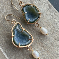 Natural Mexican Tabasco Geode and Pearl Earrings