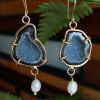 Natural Mexican Tabasco Geode and Pearl Earrings