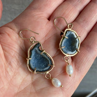 Natural Mexican Tabasco Geode and Pearl Earrings