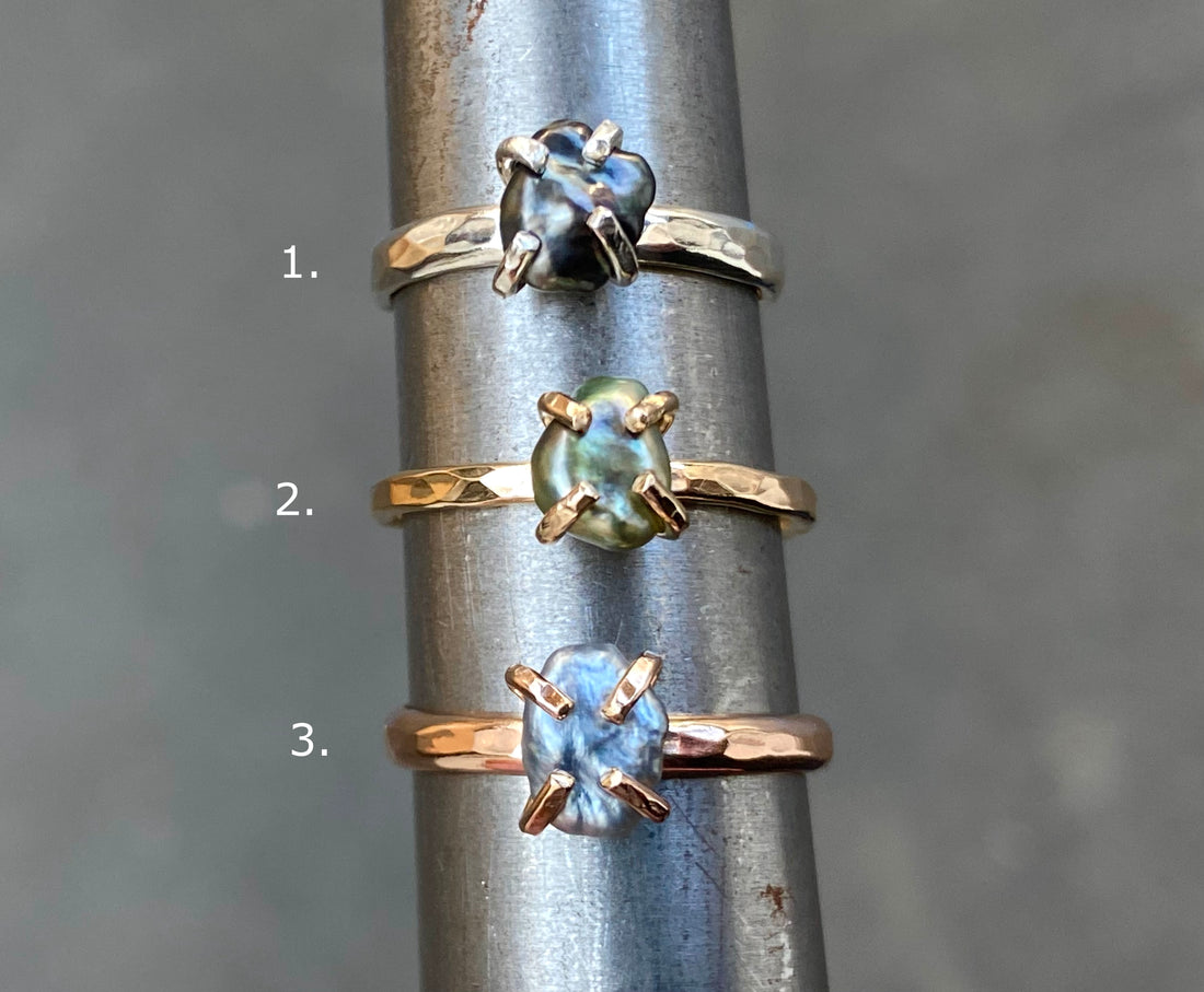 Tahitian Keshi Pearl Ring, June Birthstone Ring