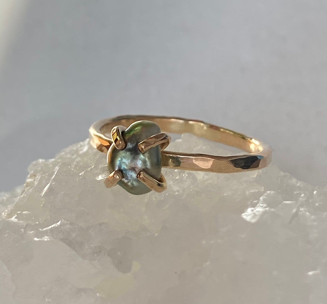 Tahitian Keshi Pearl Ring, June Birthstone Ring