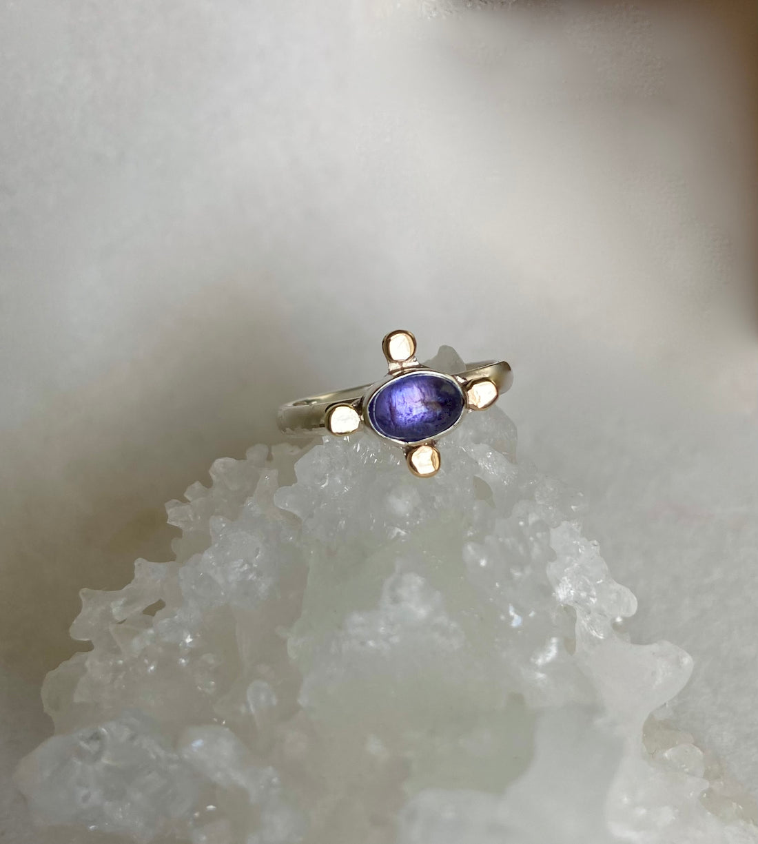 Tanzanite 14k Gold and Silver Ring, Engagement Wedding Ring