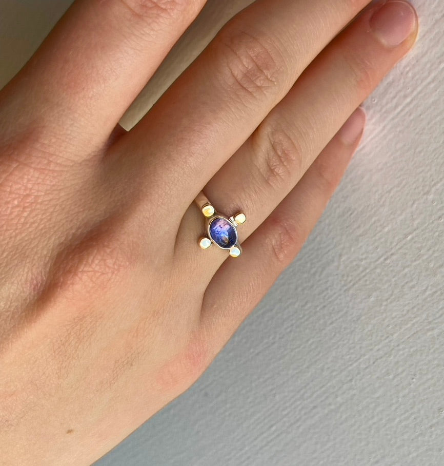 Tanzanite 14k Gold and Silver Ring, Engagement Wedding Ring