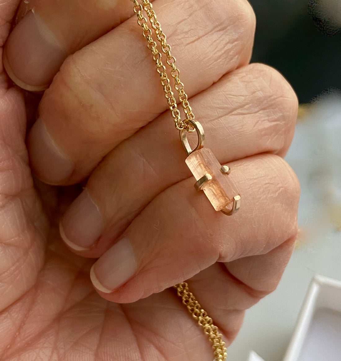 Raw Brazilian Imperial Topaz Pendant Necklace, November Birthstone