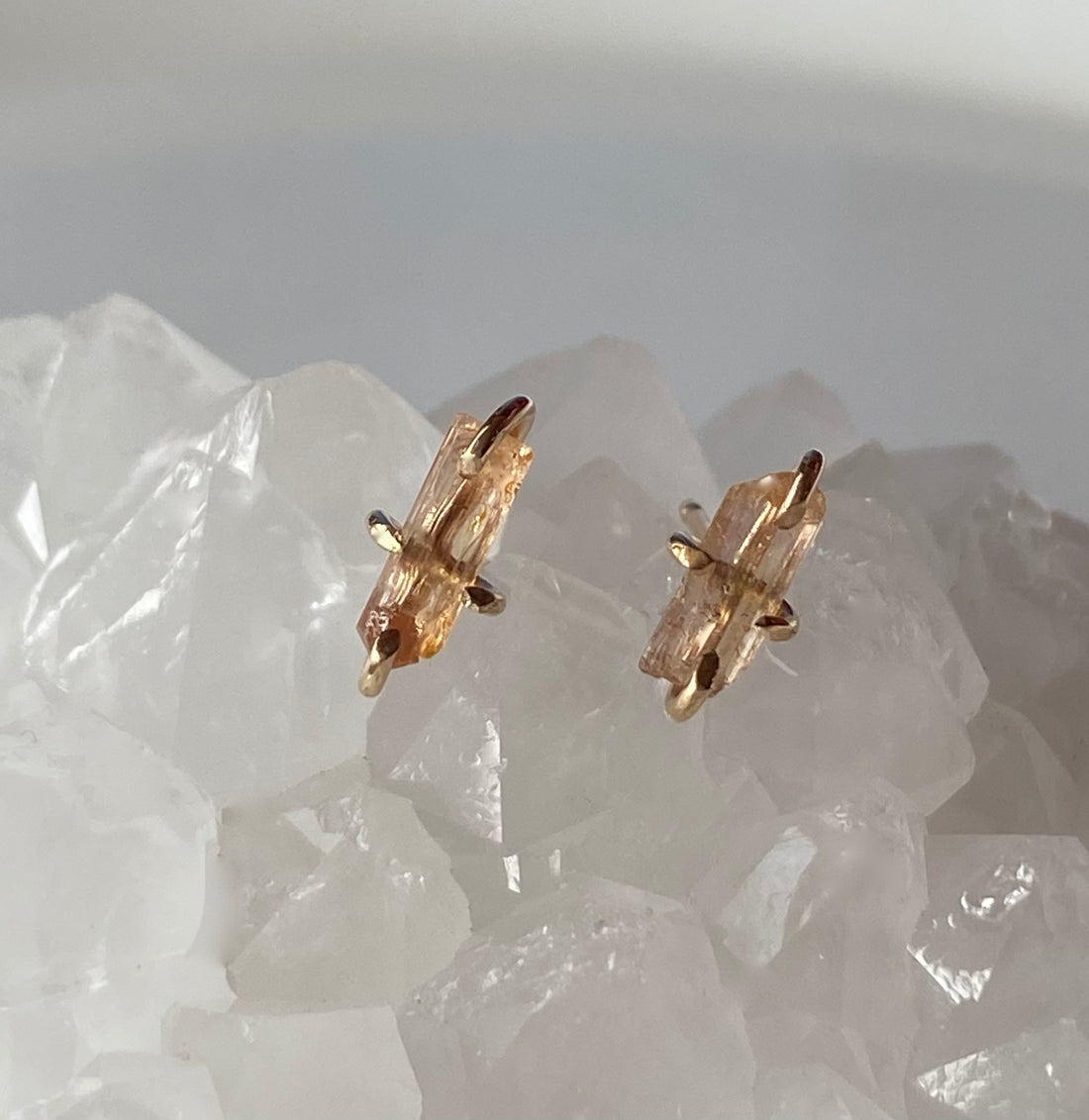 Raw Brazilian Imperial Topaz Stud Earrings, November Birthstone Earrings