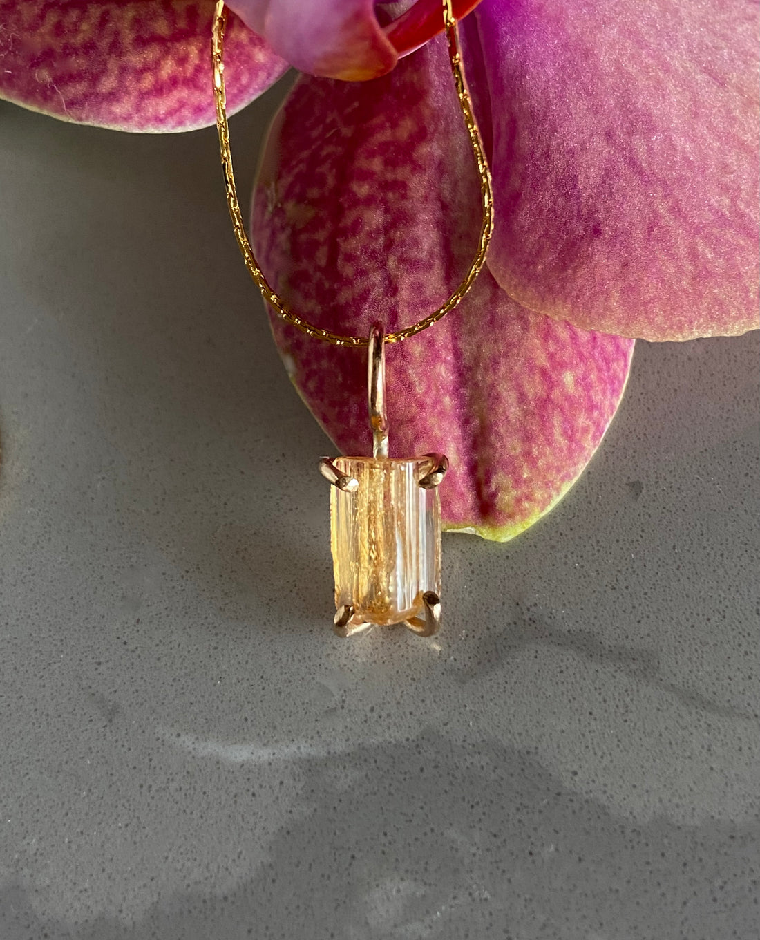 Raw Brazilian Imperial Topaz Pendant Necklace, November Birthstone Necklace
