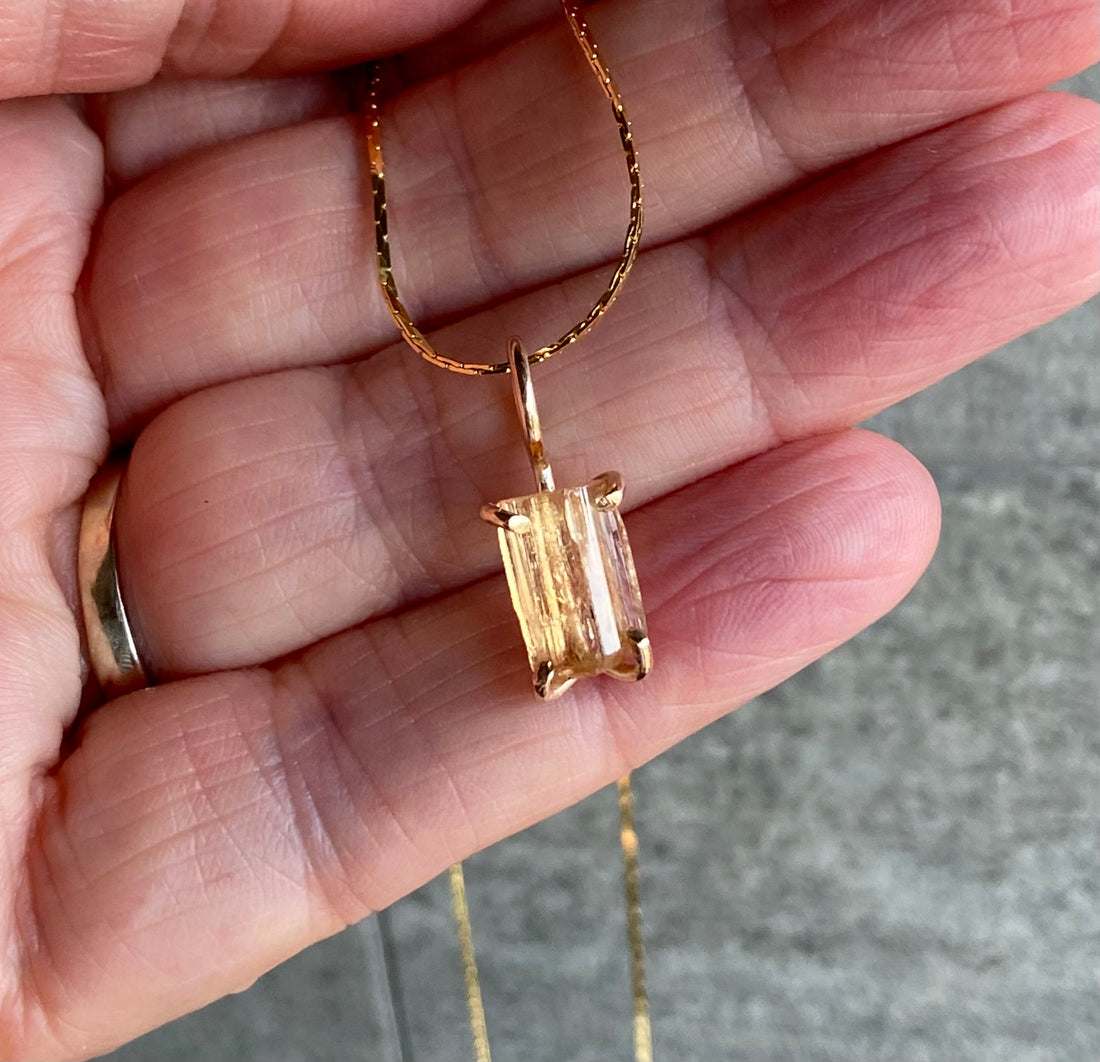 Raw Brazilian Imperial Topaz Pendant Necklace, November Birthstone Necklace