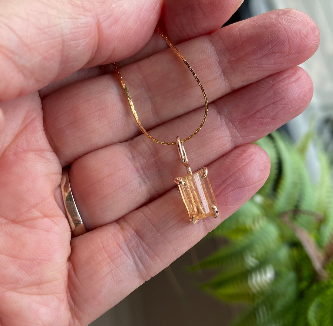 Raw Brazilian Imperial Topaz Pendant Necklace, November Birthstone Necklace