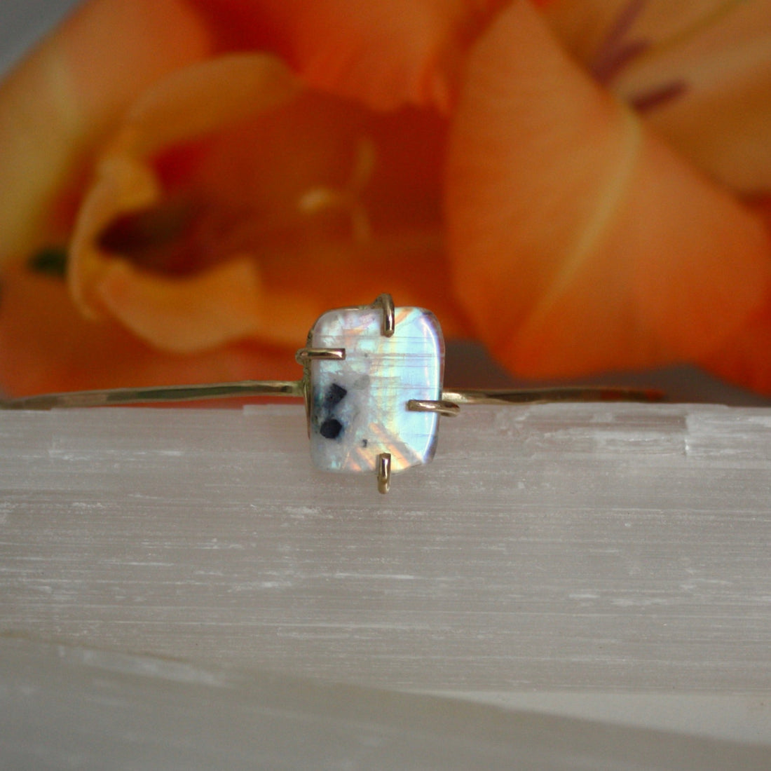 Moonstone Tourmaline Bangle Bracelet, October June Birthstone Bracelet
