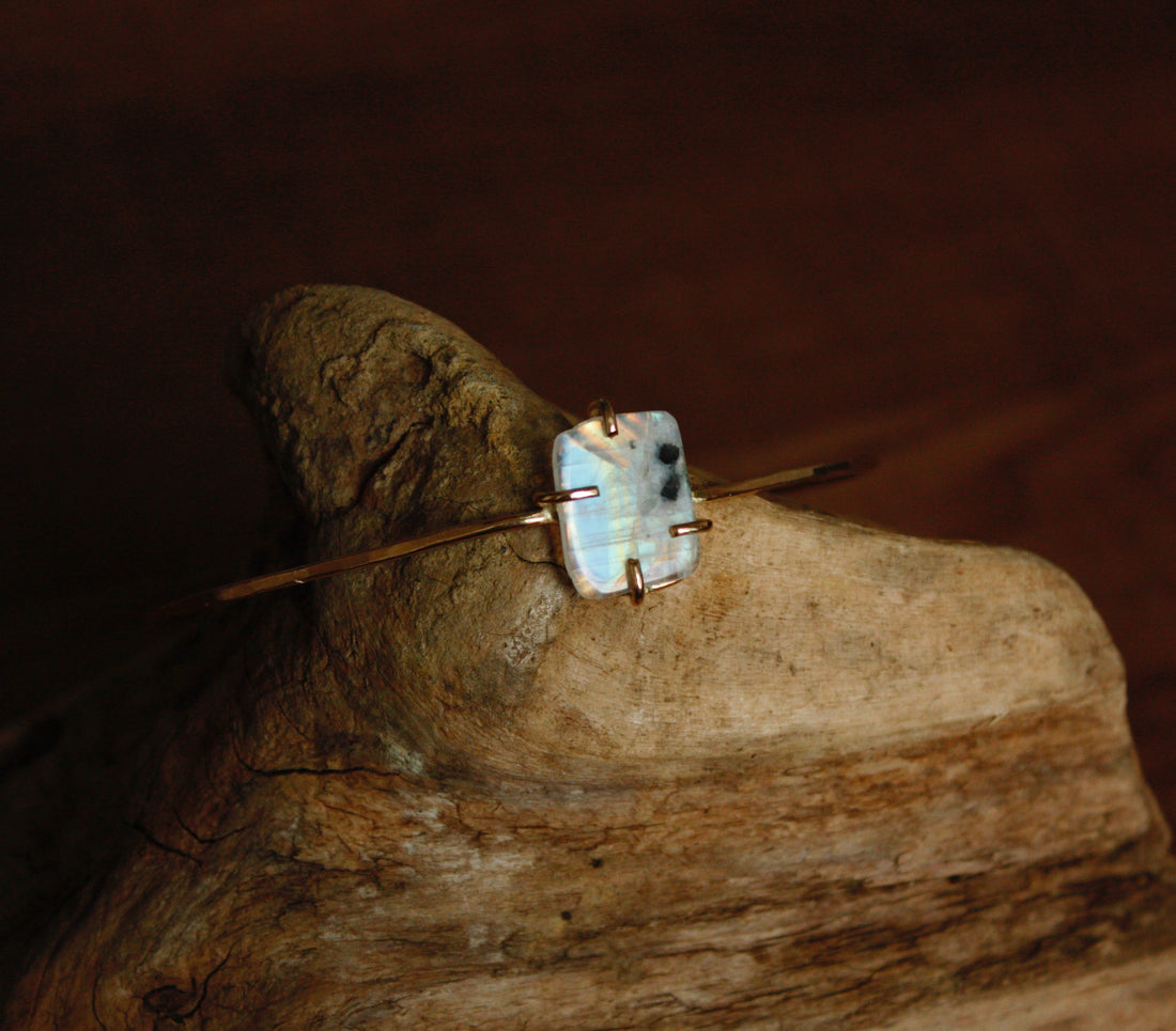 Moonstone Tourmaline Bangle Bracelet, October June Birthstone Bracelet