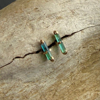 Raw Indicolite Teal Blue Tourmaline Stud Earrings, October Birthstone