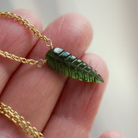 Carved Green Tourmaline Leaf Pendant Necklace
