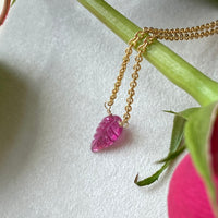 Carved Pink Rubellite Tourmaline Leaf Pendant Necklace